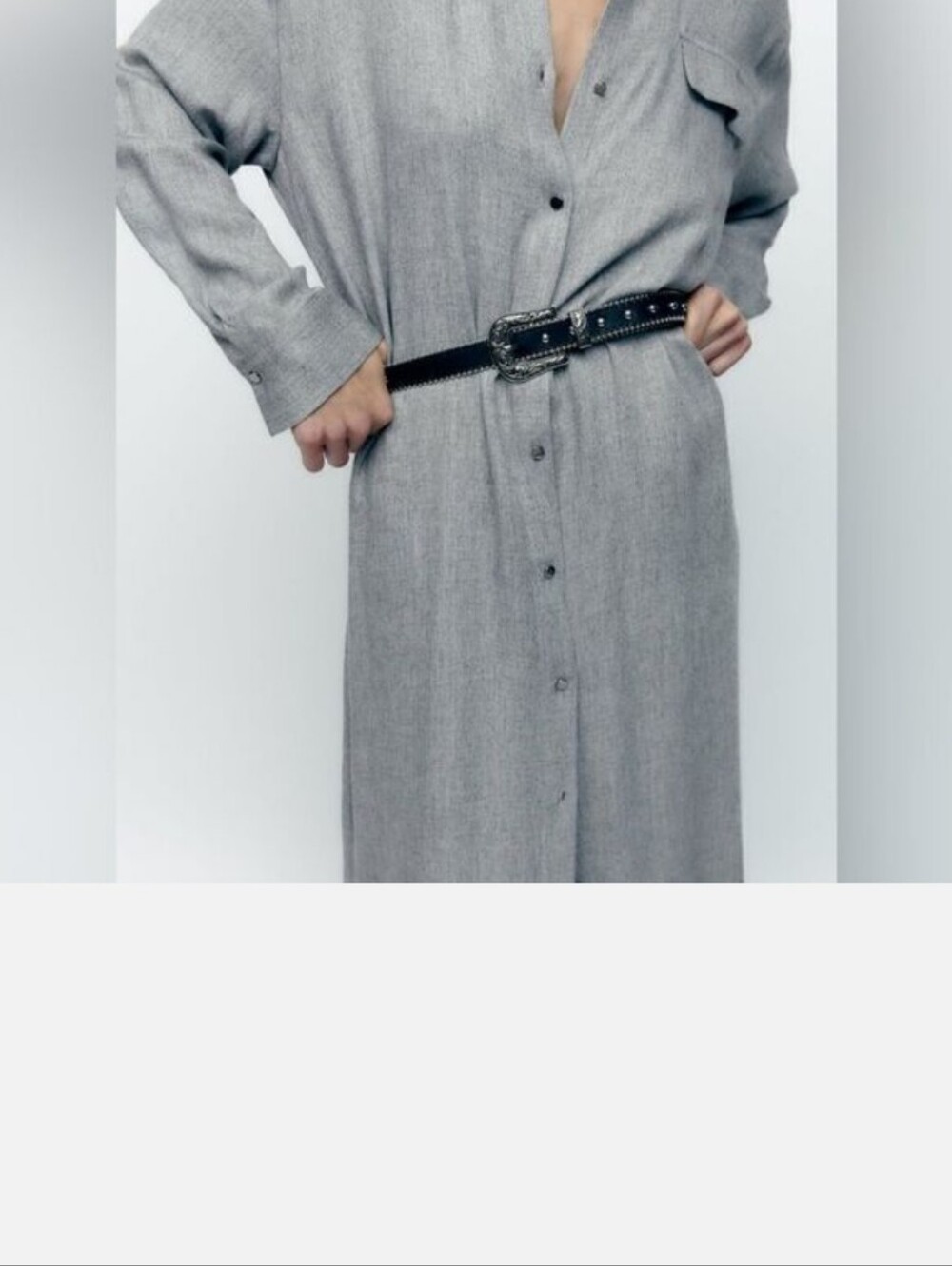Zara Grey Belted Shirt Dress New